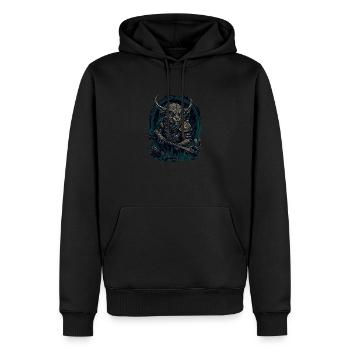 Schlankes Skaven-Logo für schwarze T-Shirts. - Männer Premium Bio Hoodie - Schwarz - Vorne - Nico (187cm)