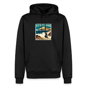 SCOTLAND NC 500 MOTORBIKE RETRO - Men’s Premium Organic Hoodie - black - Front - Nico (187cm)