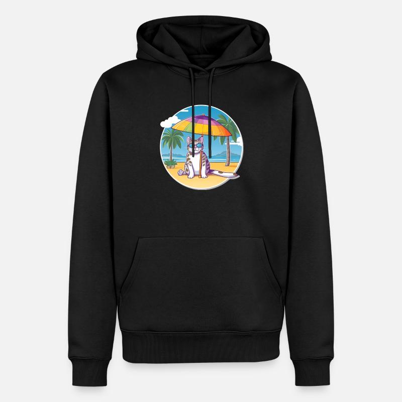 Chat de plage - Sweat à capuche Premium bio Homme - noir