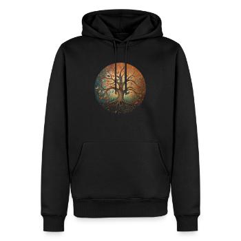 Arbre de vie avec des oiseaux Illustration amusante - Sweat à capuche Premium bio Homme - noir - Devant - Nico (187cm)
