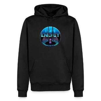 I save energy - Men’s Premium Organic Hoodie - black - Front - Nico (187cm)