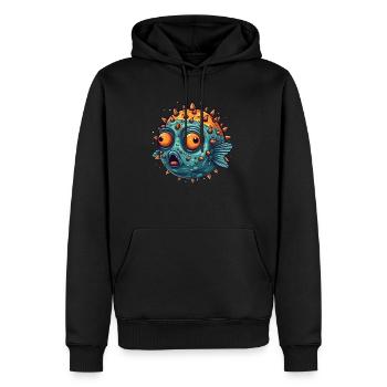 Lustiger Kugelfisch mit Stacheln der schielt Humor - Männer Premium Bio Hoodie - Schwarz - Vorne - Nico (187cm)
