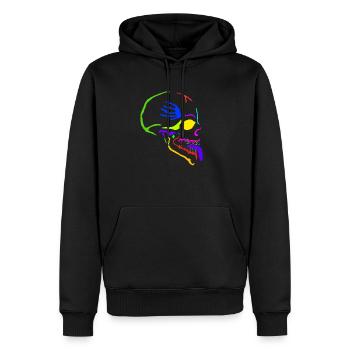 Bunter Totenkopf Retro, 90`s Design und Kunstliebe - Männer Premium Bio Hoodie - Schwarz - Vorne - Nico (187cm)