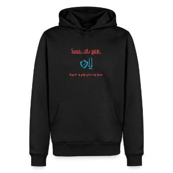 Tee shirt vaccin COVID humour - Sweat à capuche Premium bio Homme - noir - Devant - Nico (187cm)