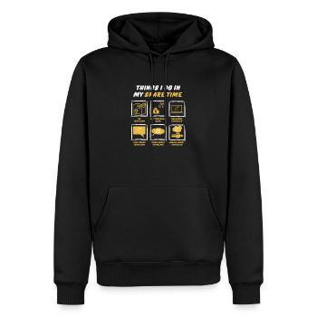 TRAVELING IN SPARE TIME - Men’s Premium Organic Hoodie - black - Front - Nico (187cm)
