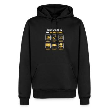 SWIMMING IN SPARE TIME - Men’s Premium Organic Hoodie - black - Front - Nico (187cm)