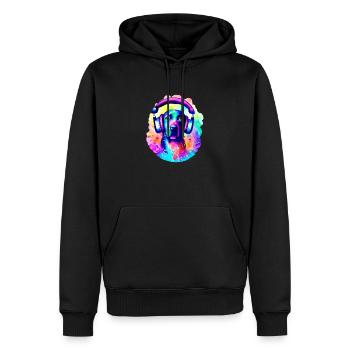 Labrador Retriever, propriétaire du Labrador, écoute de la musique - Sweat à capuche Premium bio Homme - noir - Devant - Nico (187cm)