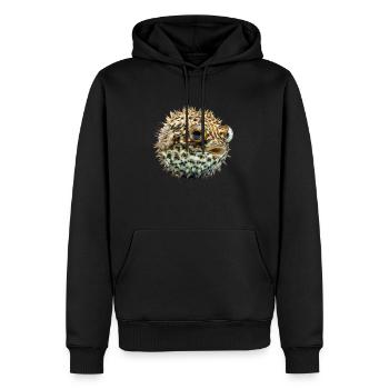 Der Kugelfisch bläht sich bei Bedrohung auf - Männer Premium Bio Hoodie - Schwarz - Vorne - Nico (187cm)