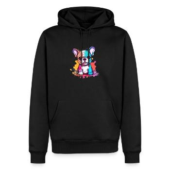 Petit chiot bouledogue Résumé français - Sweat à capuche Premium bio Homme - noir - Devant - Nico (187cm)