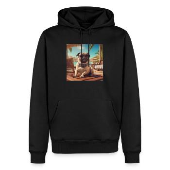 Pug with sunglasses on vacation at the beach - Men’s Premium Organic Hoodie - black - Front - Nico (187cm)