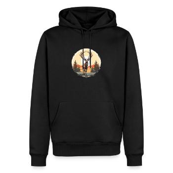 Hirschgeweih Evergreen Retro Sonnenuntergang - Männer Premium Bio Hoodie - Schwarz - Vorne - Nico (187cm)