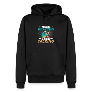 Plus Lire moins parler - Sweat à capuche Premium bio Homme - noir - Devant - Nico (187cm)