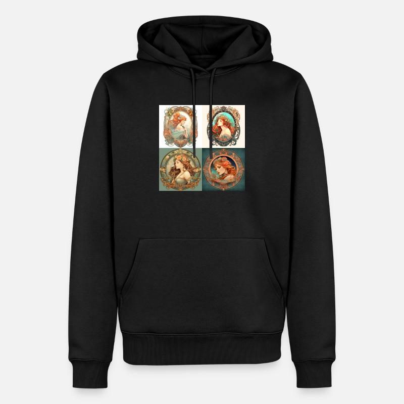 Throwhammers Rahmen im Mucha-Stil - Männer Premium Bio Hoodie - Schwarz