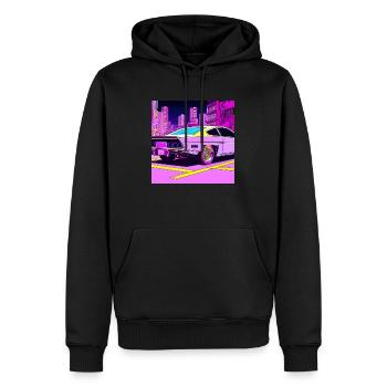 Cyberpunk Car Futuriste Night City 80s Rétro - Sweat à capuche Premium bio Homme - noir - Devant - Nico (187cm)