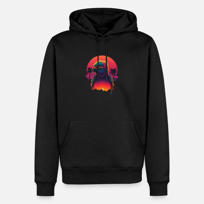 Synthwave Parrot Sunset - Sweat à capuche Premium bio Homme - noir