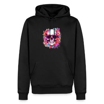 Tête de mort fleurie - Sweat à capuche Premium bio Homme - noir - Devant - Nico (187cm)