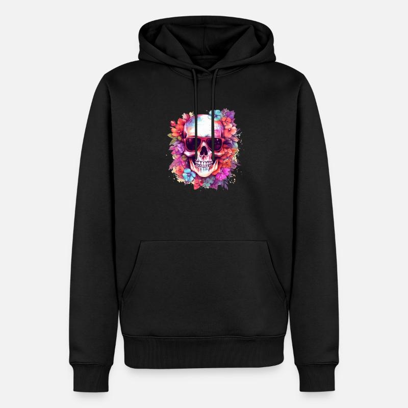 Tête de mort fleurie - Sweat à capuche Premium bio Homme - noir