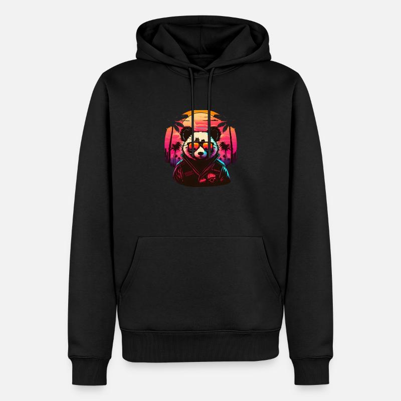 Synthwave Panda Sunset - Sweat à capuche Premium bio Homme - noir