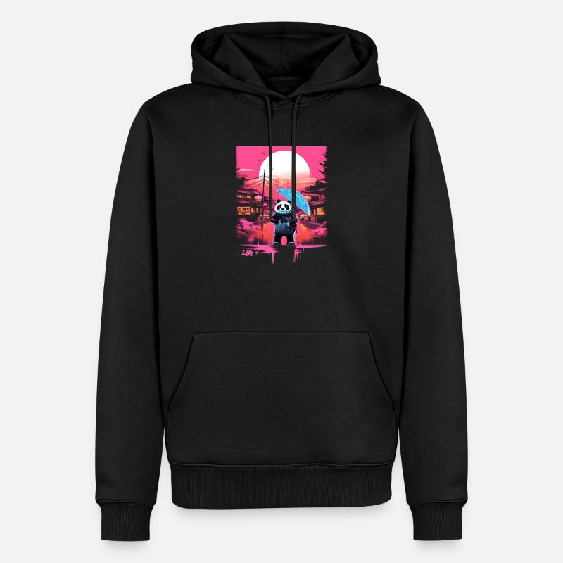 Synthwave Panda avec parapluie - Sweat à capuche Premium bio Homme - noir