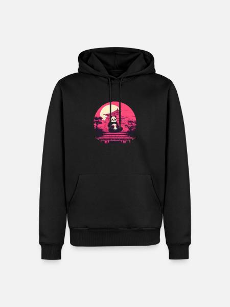 Synthwave eating Panda Japan Sunset - Men’s Premium Organic Hoodie - black