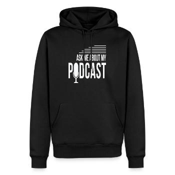 Posez-moi des questions sur mon podcast - Sweat à capuche Premium bio Homme - noir - Devant - Nico (187cm)
