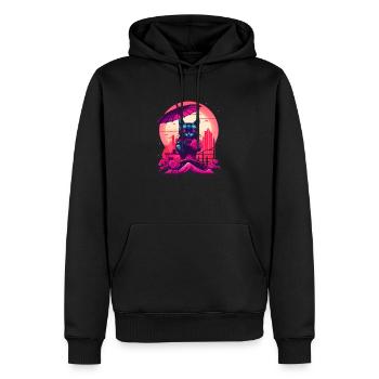 Synthwave japan Cat with umbrella - Männer Premium Bio Hoodie - Schwarz - Vorne - Nico (187cm)