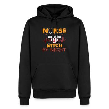 Infirmière le jour Sorcière la nuit - Sweat à capuche Premium bio Homme - noir - Devant - Nico (187cm)