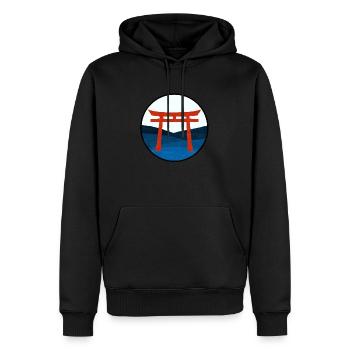 Rotes Torii-Tor auf Blue Hills - Digitale Zeichnung - Männer Premium Bio Hoodie - Schwarz - Vorne - Nico (187cm)