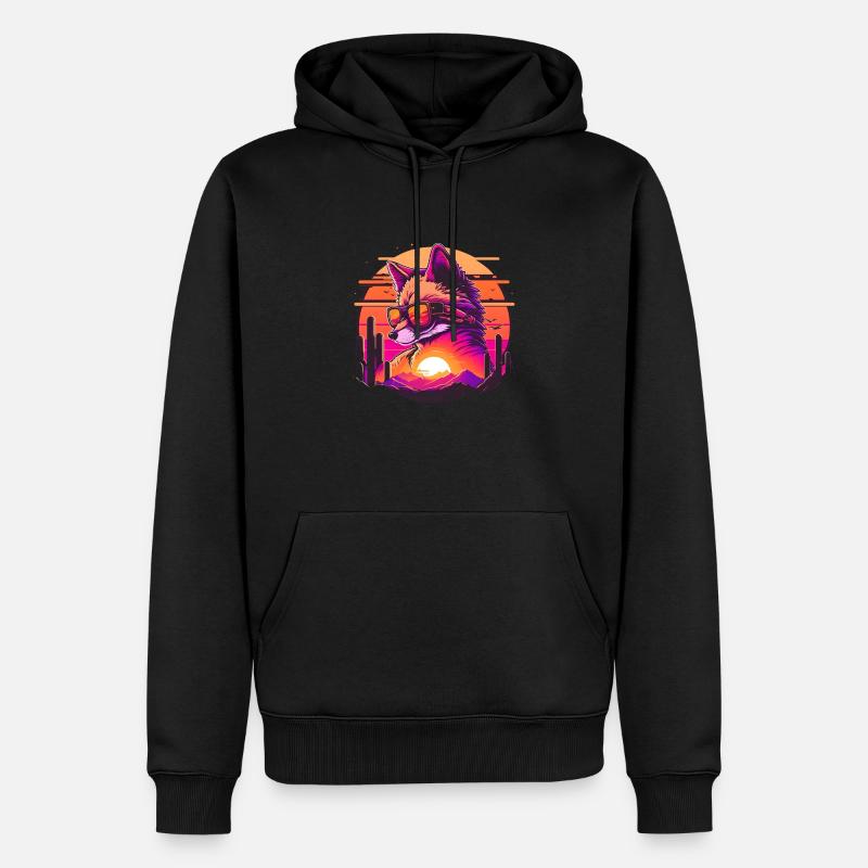 Synthwave Fox Sunset - Männer Premium Bio Hoodie - Schwarz
