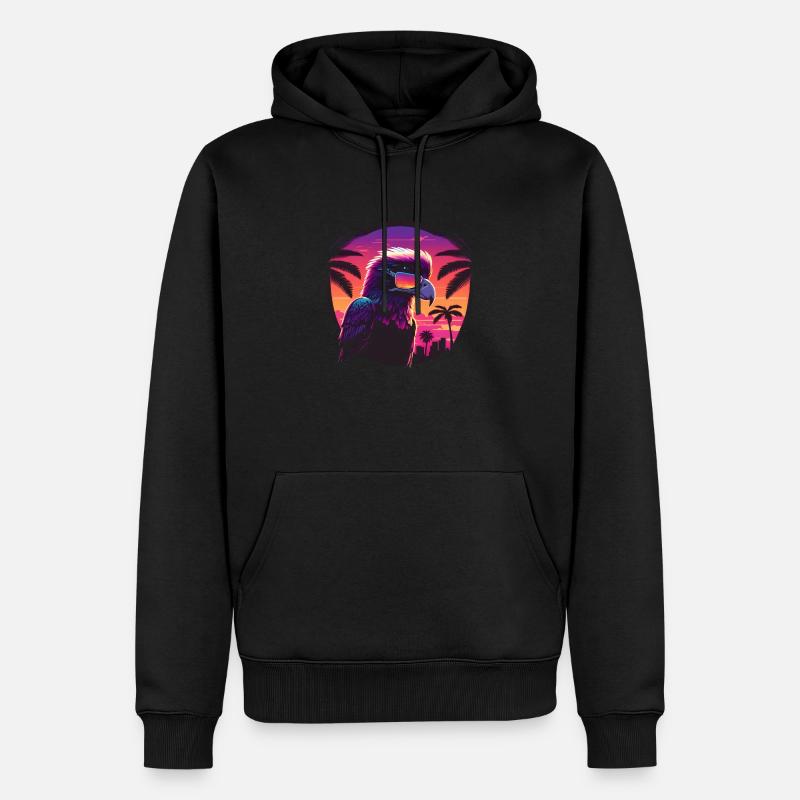 Synthwave eagle wearing sunglasses - Männer Premium Bio Hoodie - Schwarz