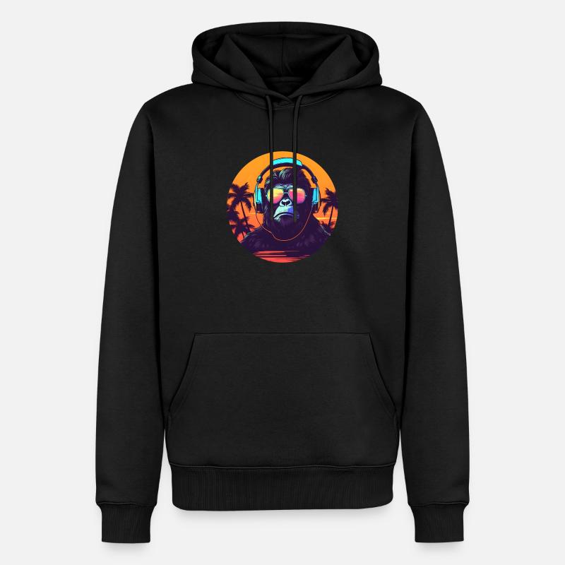Synthwave DJ Gorilla - Sweat à capuche Premium bio Homme - noir