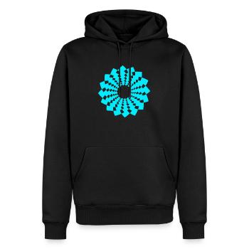 ohm zeichen chakra blume spirit neon blau - Männer Premium Bio Hoodie - Schwarz - Vorne - Nico (187cm)