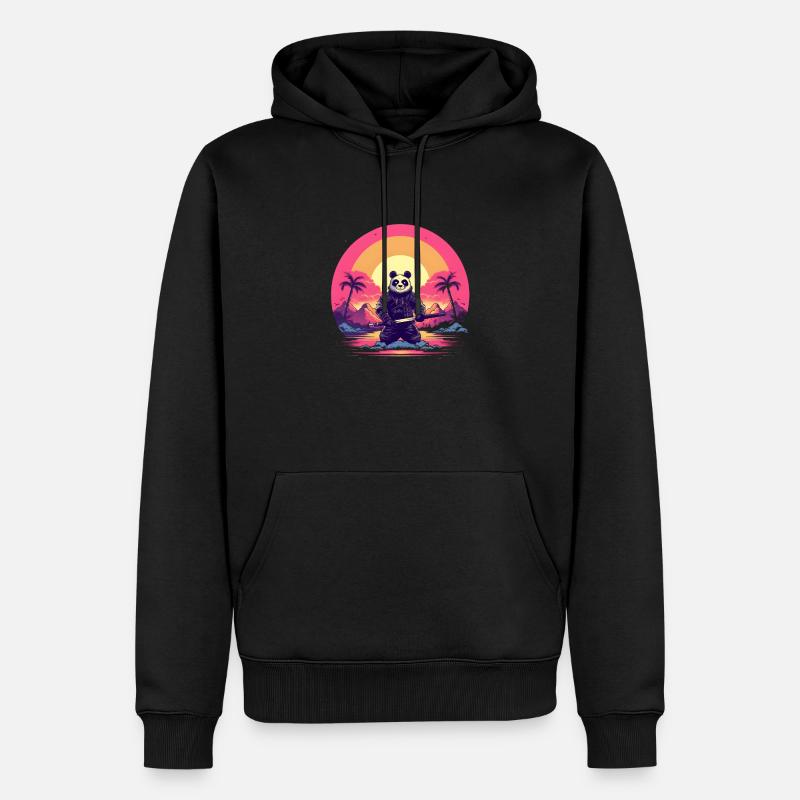 Synthwave Panda Samurai - Männer Premium Bio Hoodie - Schwarz