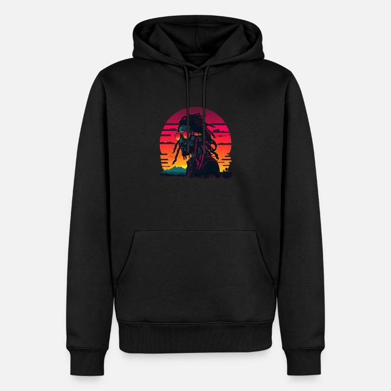 Synthwave Jamaican Rasta Man - Sweat à capuche Premium bio Homme - noir