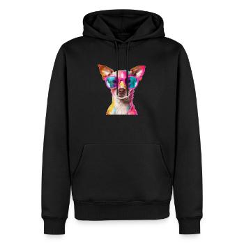 Colorful puppy dog with fuchsia sunglasses - Men’s Premium Organic Hoodie - black - Front - Nico (187cm)