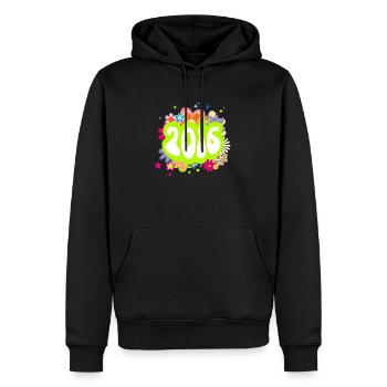 Jahr 2016 Jubiläum Groovy blumig - Männer Premium Bio Hoodie - Schwarz - Vorne - Nico (187cm)
