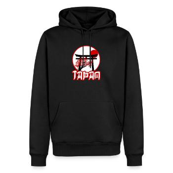 Schwarzes Torii-Tor mit Kirschbaum bei Sonnenuntergang - Männer Premium Bio Hoodie - Schwarz - Vorne - Nico (187cm)