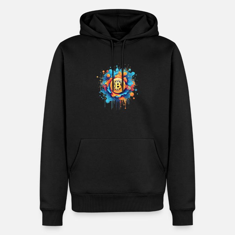 Bitcoin Logo color splash total - Männer Premium Bio Hoodie - Schwarz