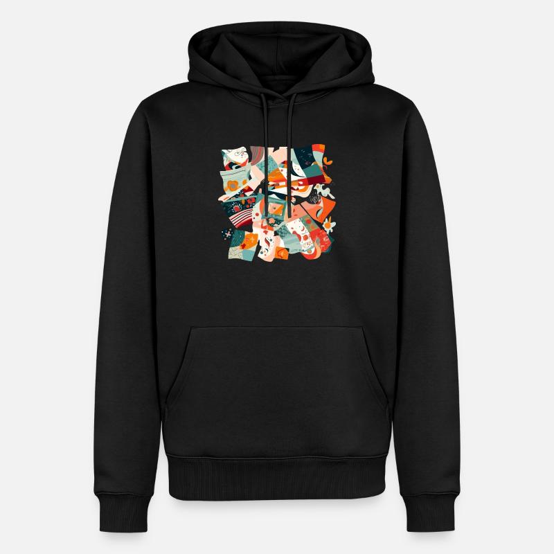 Patchwork de tissus - Sweat à capuche Premium bio Homme - noir
