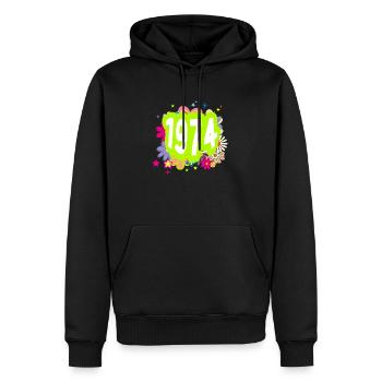 Année 1974 anniversaire Groovy floral - Sweat à capuche Premium bio Homme - noir - Devant - Nico (187cm)