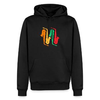 Collection de saxophones vintage - Sweat à capuche Premium bio Homme - noir - Devant - Nico (187cm)