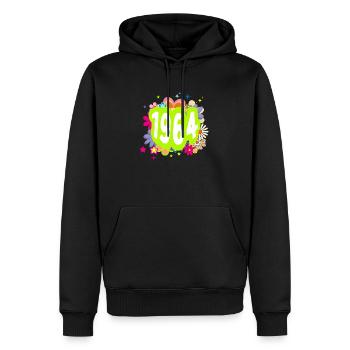 Year 1964 Birthday Groovy floral - Men’s Premium Organic Hoodie - black - Front - Nico (187cm)