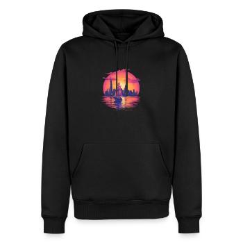 Synthwave sailing ship sunset Dream - Männer Premium Bio Hoodie - Schwarz - Vorne - Nico (187cm)