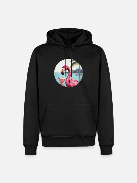 Flamingo mit Cocktail - Männer Premium Bio Hoodie - Schwarz