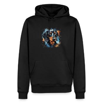 chien teckel - Sweat à capuche Premium bio Homme - noir - Devant - Nico (187cm)
