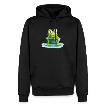 Frosch trotzt der Affenhitze im Wassereimer - Männer Premium Bio Hoodie - Schwarz - Vorne - Nico (187cm)