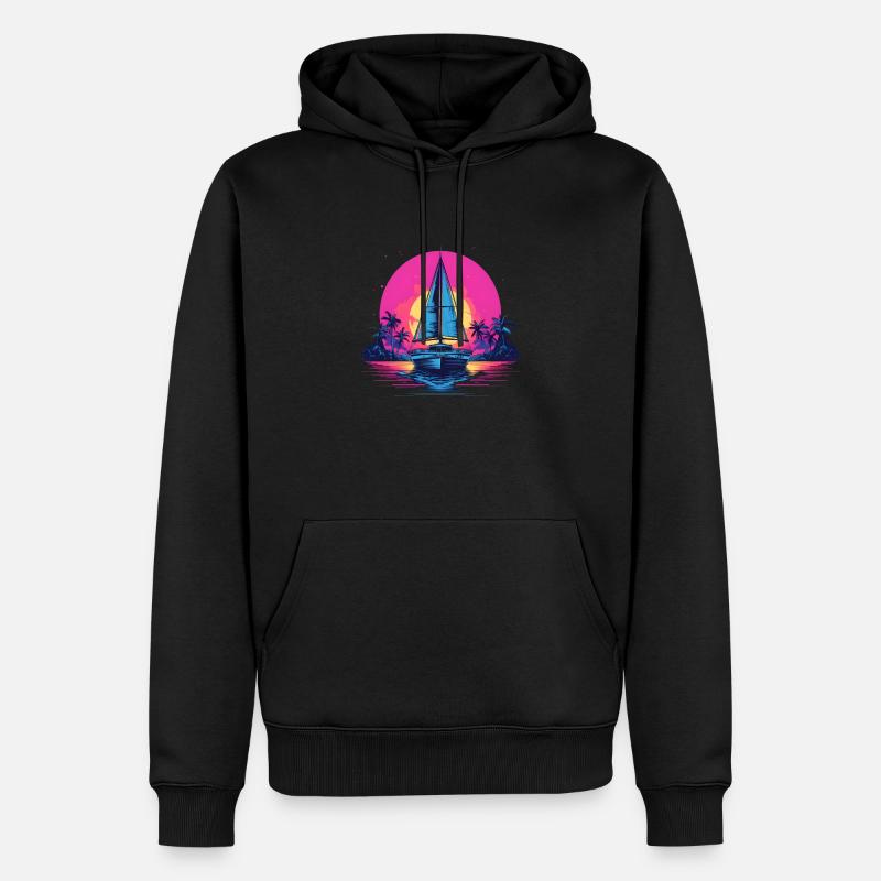 Synthwave Yacht sunset - Männer Premium Bio Hoodie - Schwarz