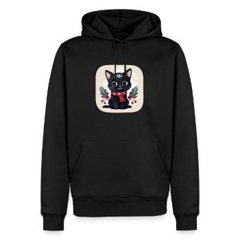 Süßes schwarzes Kätzchen mit Weihnachtsschal - Männer Premium Bio Hoodie - Schwarz - Vorne - Nico (187cm)