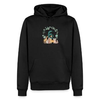 6e anniversaire - sixième anniversaire animaux - Sweat à capuche Premium bio Homme - noir - Devant - Nico (187cm)