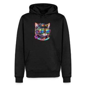 Le chat le plus cool du monde - Sweat à capuche Premium bio Homme - noir - Devant - Nico (187cm)
